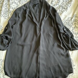 Black silk shirt with button up front and cuffed sleeves